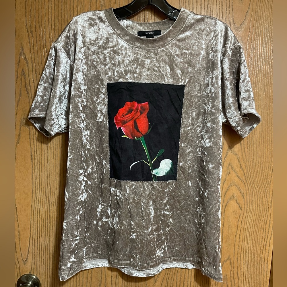 EUC Tan Velvet Tee with Rose Graphic